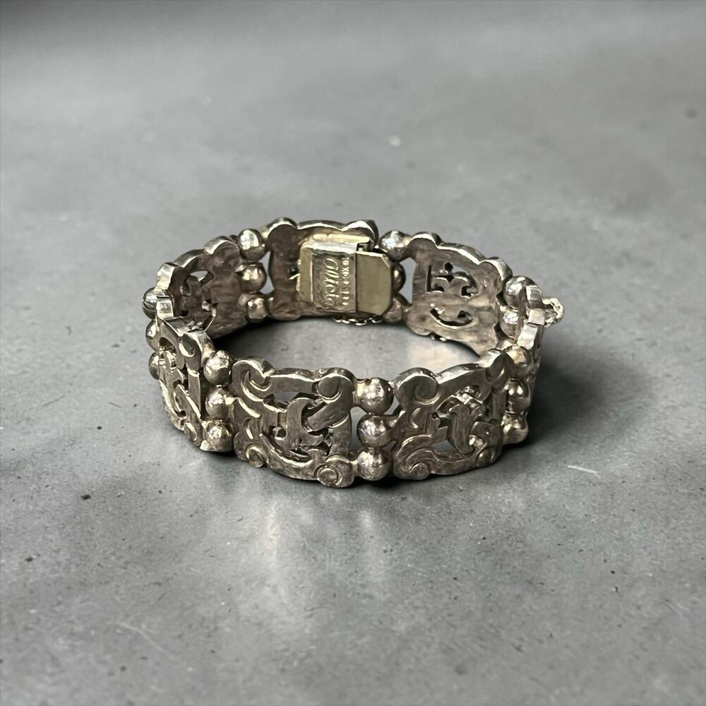 Vintage Alicia De La Paz Mexican Sterling Silver 925 Aztec Panel Bracelet 74.3g